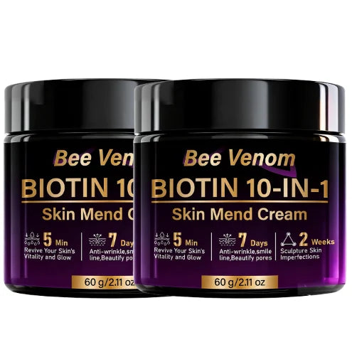 Bee Venom Biotin 10-in-1 Skin Mend Cream, Anti-Wrinkle & Anti-Aging, Fast Revitalizing & Firming, 5 Min Glow Qme PURPLE 60g