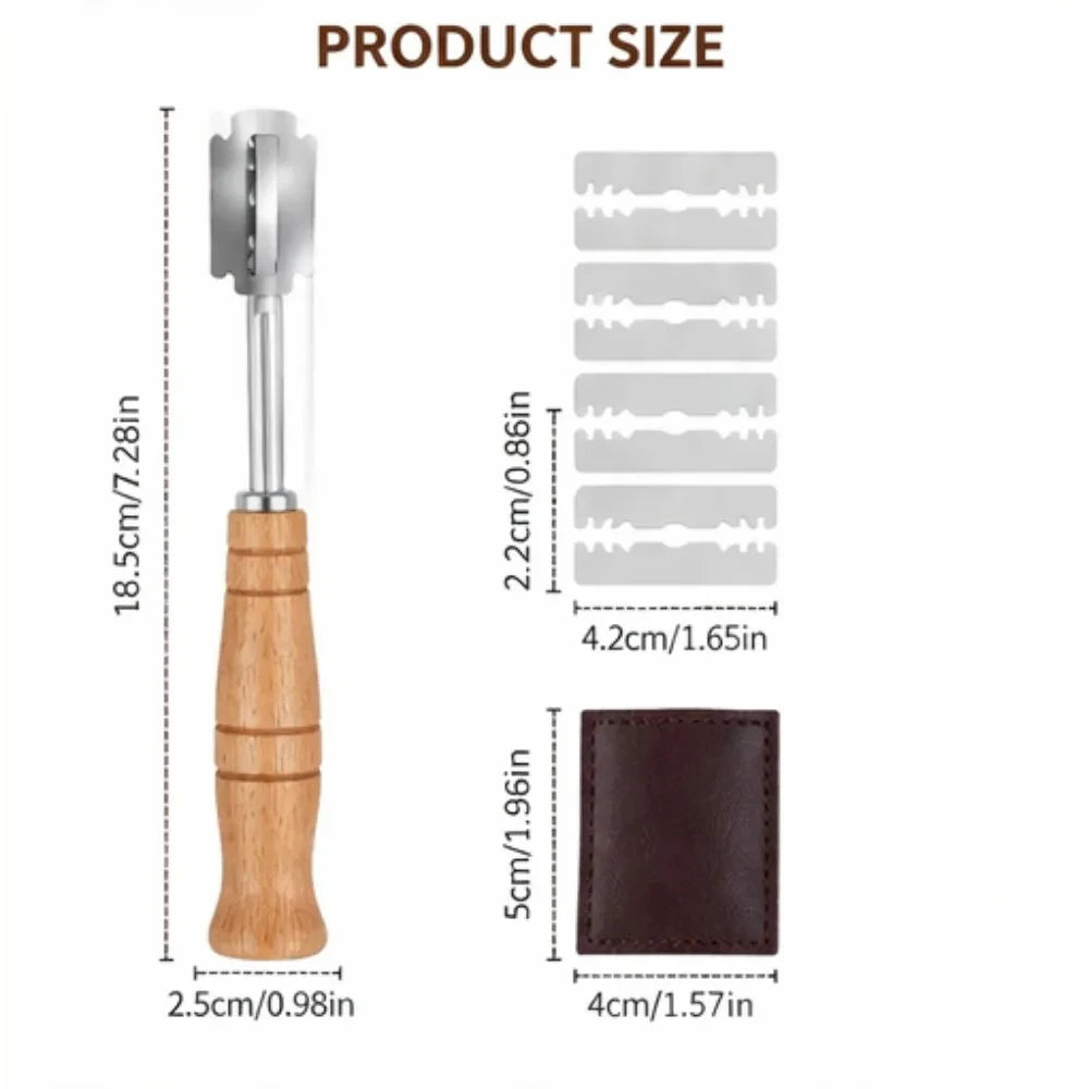 Wooden Handle Curved Bread Slicer Stainless Steel Creative Bread Shaping Knife Dough Dividing Knife Baking Tools Qme