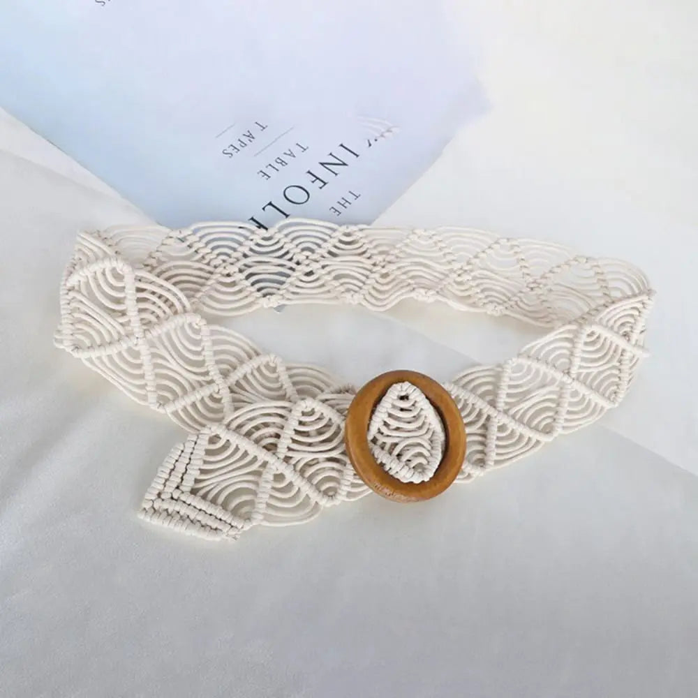Dress Waistbands Accessories Waist Rope Beach Wax Ethnic Belts Qme beige
