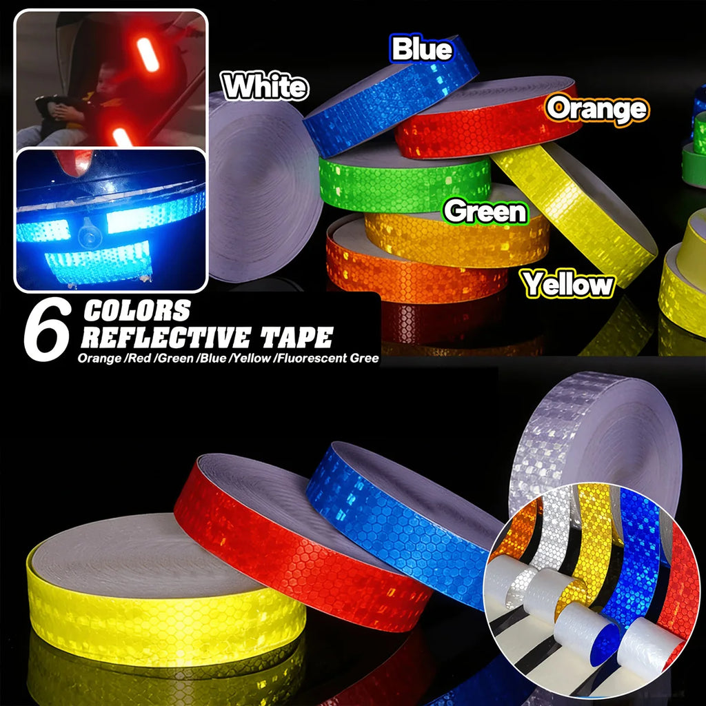 Reflective Car Stickers Outdoor Waterproof Warning Tapes White Red Fluorescent Yellow Reflectors Safety Strip Qme