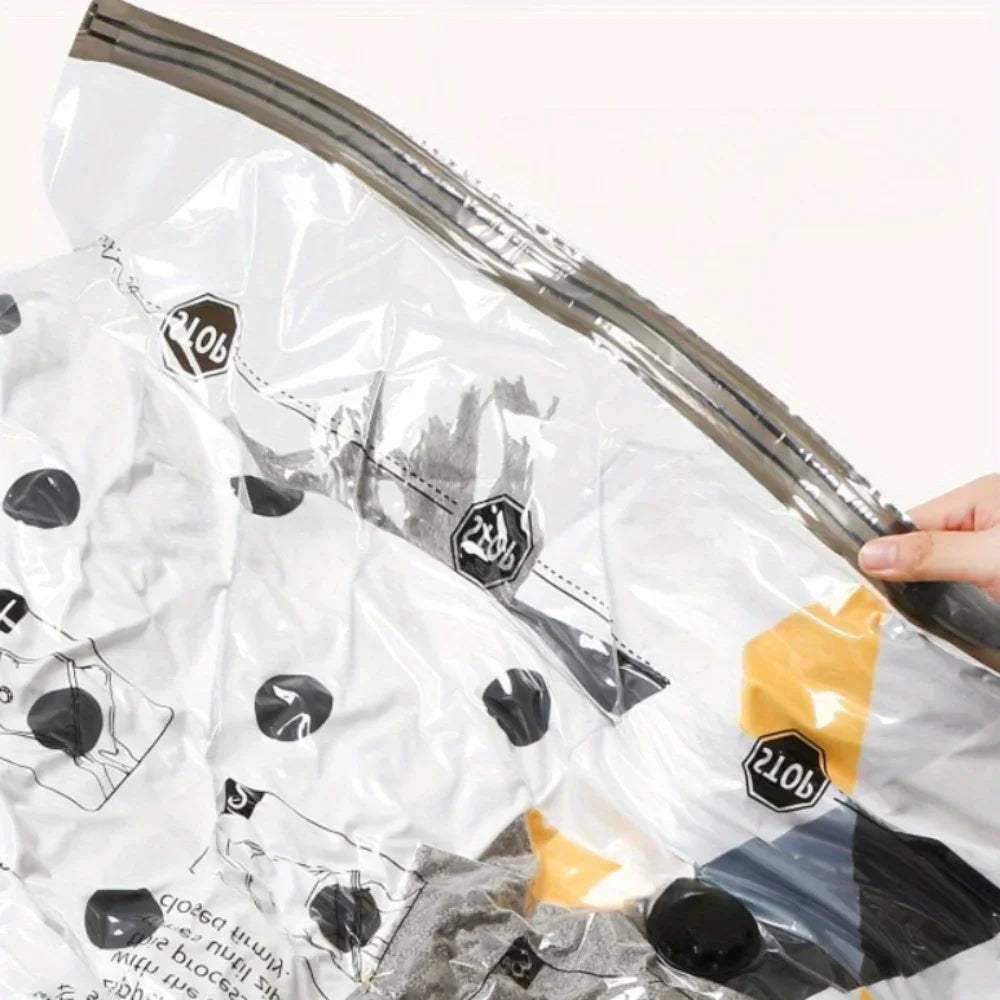 Space saving vacuum storage bag with manual pump - used for airtight compression sealing of clothes, bedding, pillows, quilts, Qme