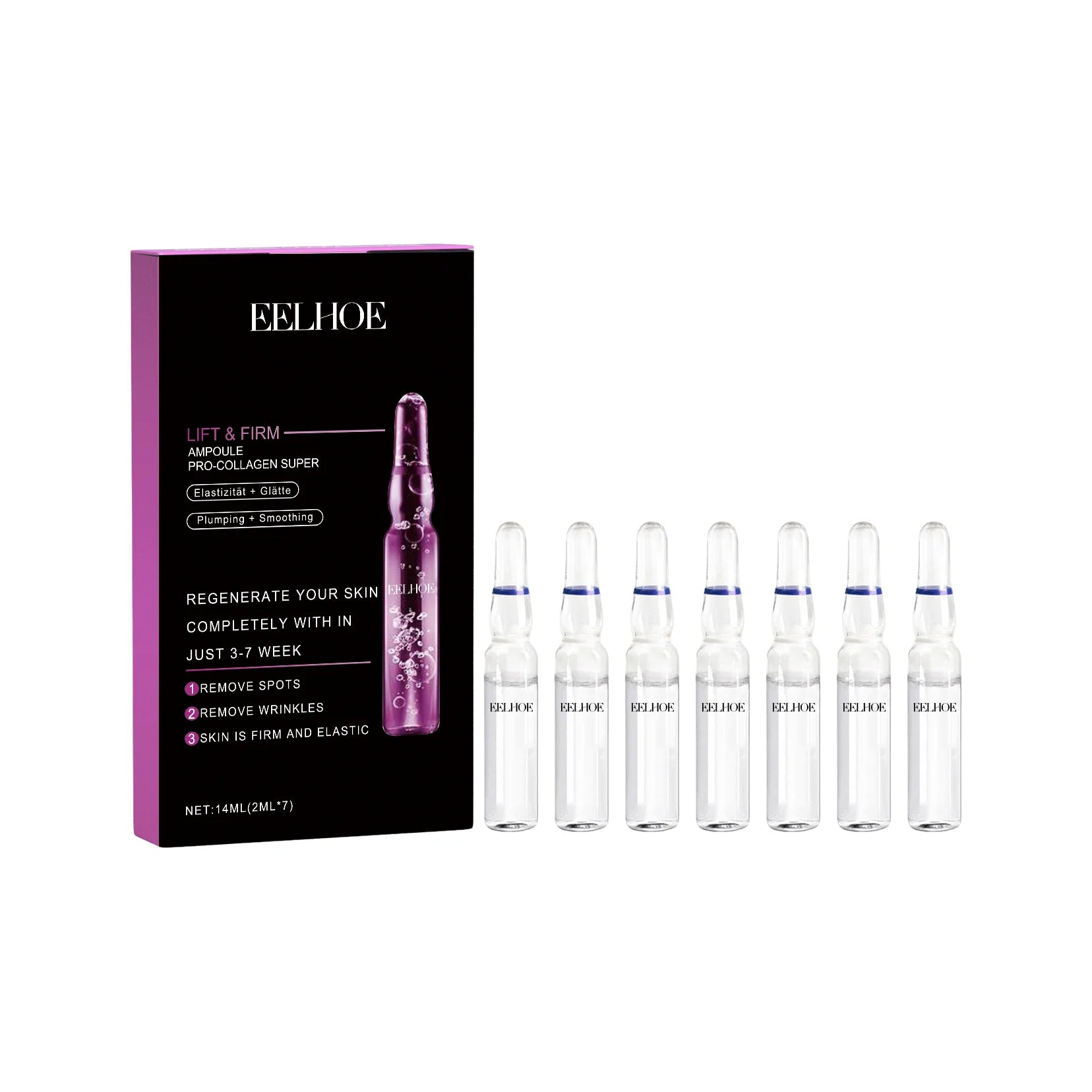 EELHOE Collagen Lifting Facial Serum Anti-Wrinkle Fade Fine Lines Improve Skin Moisturizing Hydrating Ceramide Ampoule Essence Qme Essence 1 Box