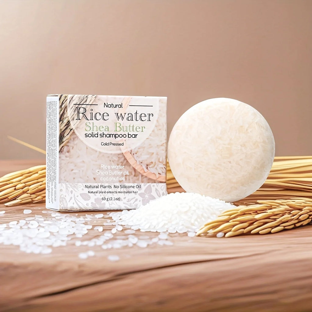 Rice Puree Essence Shea Butter Solid Shampoo Bar Deep Cleaning Double Qme