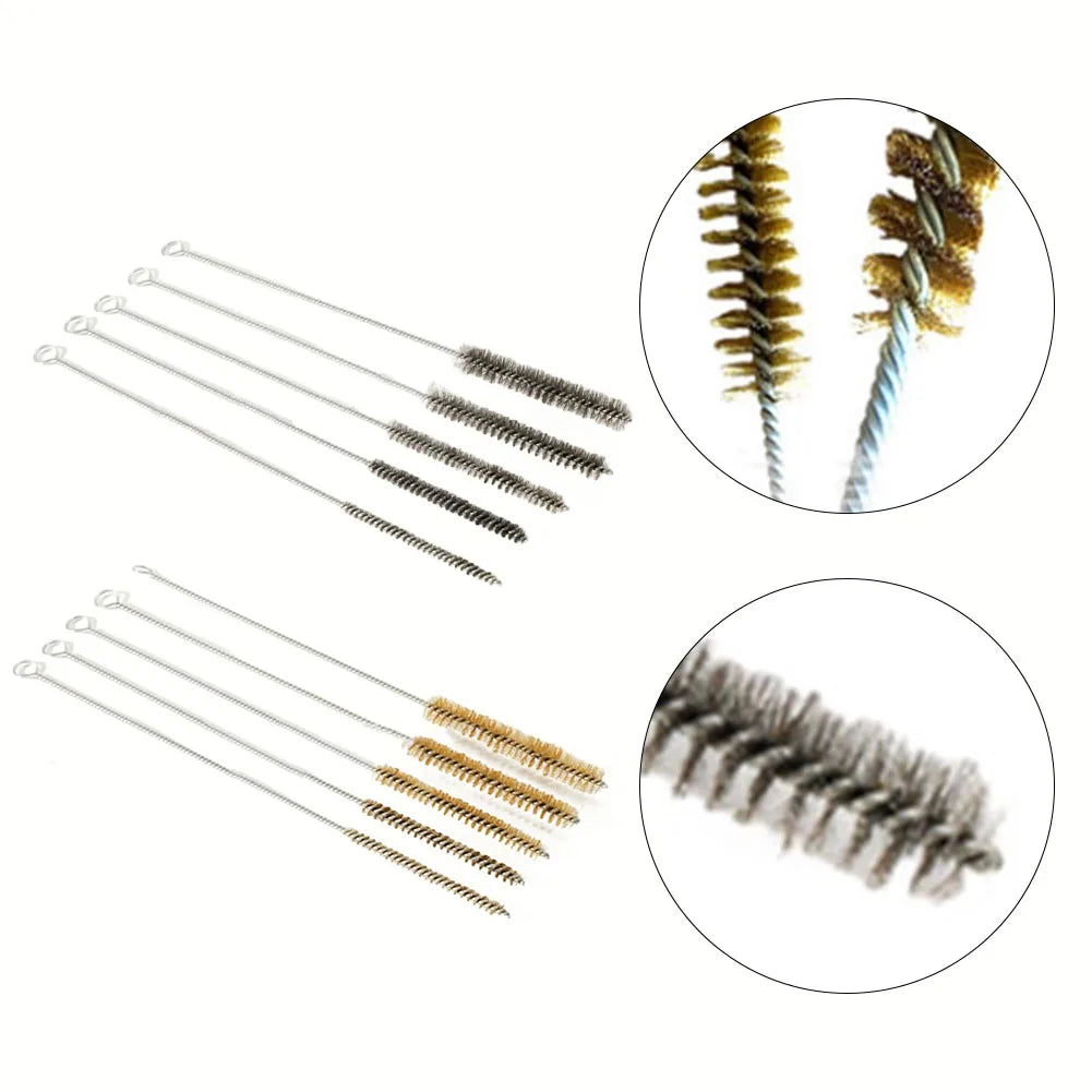 5/10pcs Cleaning Brushes Stainless Steels Brass Cylinder Wire Tube Pipe Cleaning Brushs For Power Drill Descaling Rust Removal Qme