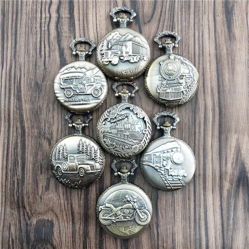 Vintage pocket watch large vintage train and truck series pocket watch for men and women, student watch hanging watch Qme
