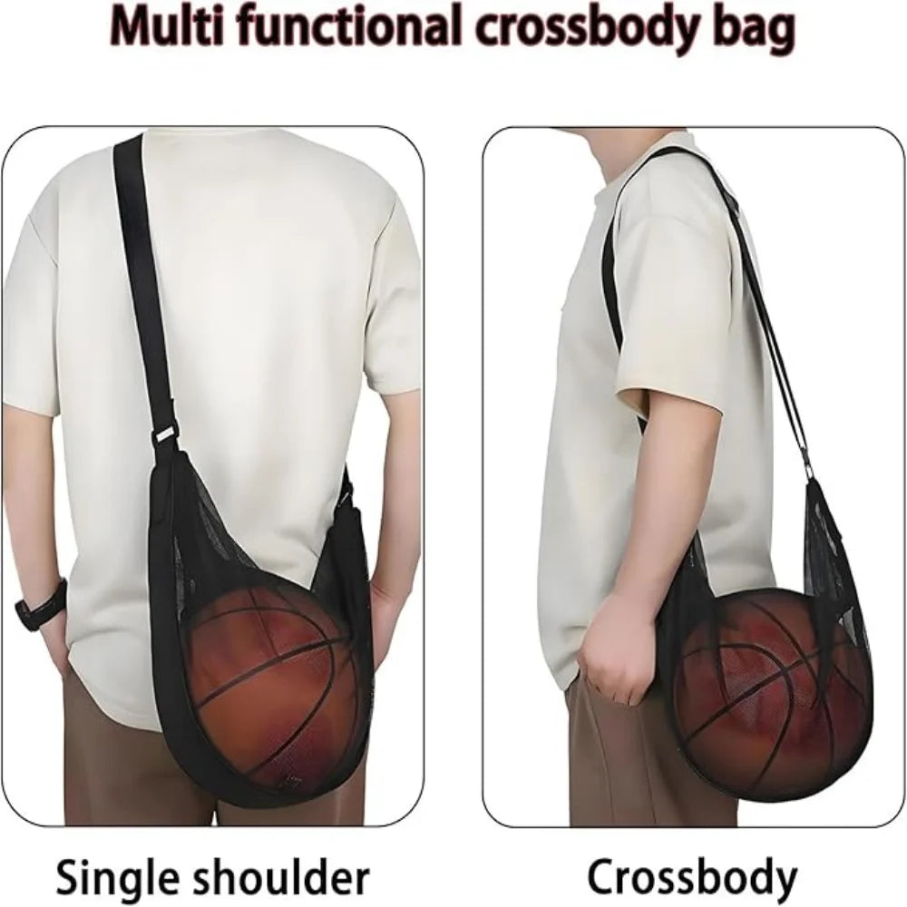 Single Shoulder Crossbody Single Ball Storage Bag Basketball Soccer Volleyball Anti-Tear Training and Fitness Mesh Zipper Bag Qme