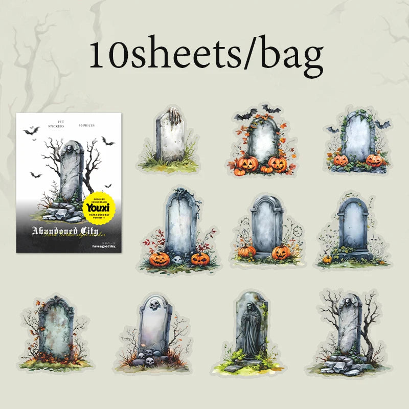 10 Sheets/Bag Gothic Abandoned City Scenery Stickers for Scrapbooking Planner Notebook DIY Phone Case Decoration Office Gift Qme 3