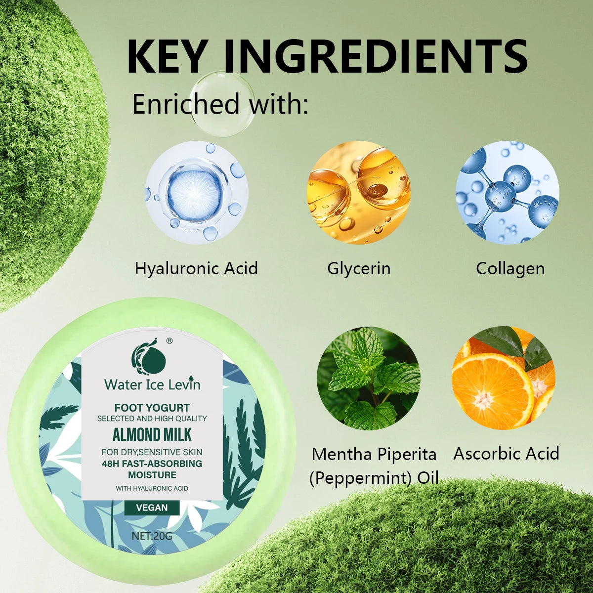 Ice Soothing Foot Care Cream, Menthol Cooling, Collagen Deep Moisturizing, Vitamin Antioxidant Qme