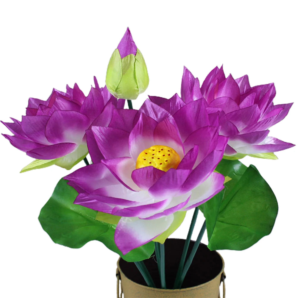 Artificial Flower 1pcs Arrangement Decoration Fake For Wedding Garden Home Lotus Party Plastic Simulation Stalks Qme Purple