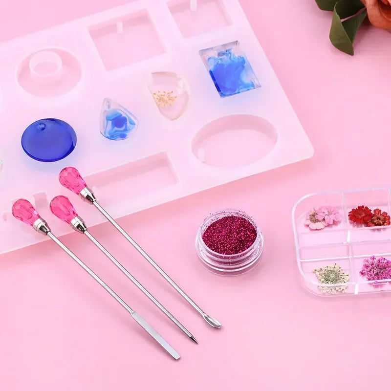 3PCS Poke Needle Digging Power Spoon Stir bar Tool Set For Professional Silicone UV Glue Resin Mold Epoxy Jewelry Making Tools Qme