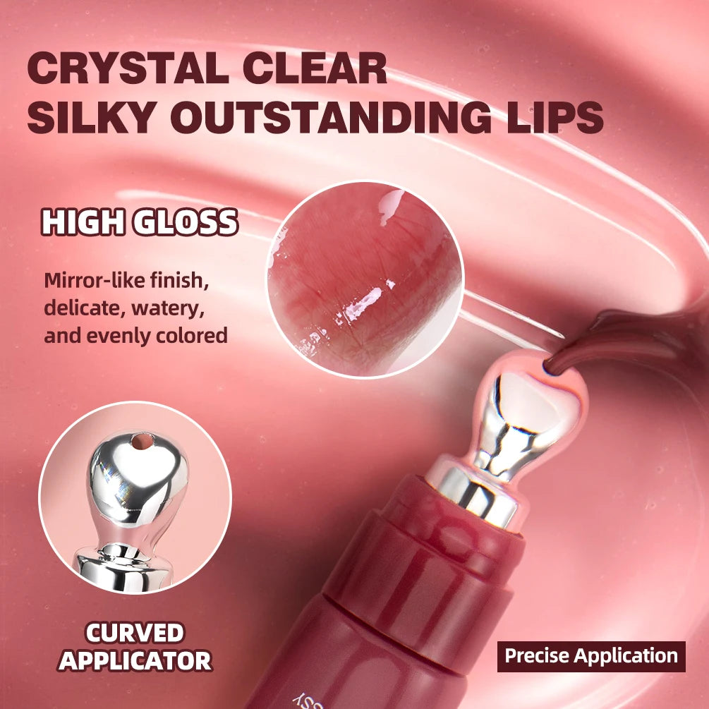 QIBEST 8 Colors Mirror Pearl Watery Crystal Jelly Lip Glaze Moisturizing Shiny Glitter Lipgloss Nourishing Lip Tint Cosmetics Qme