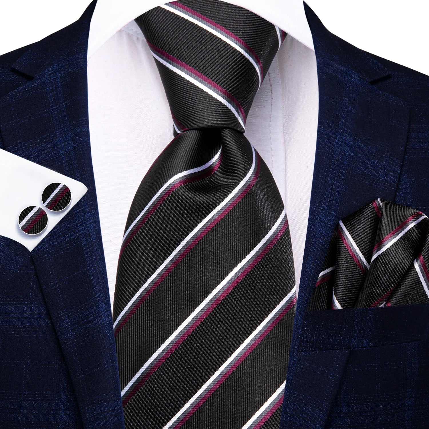 Black Green Striped Ties Men Wedding Accessories Mens Necktie Pocket