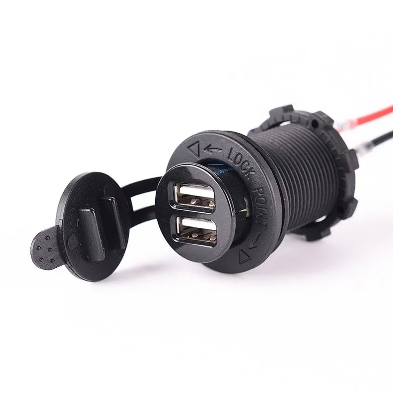 Car Motorcycle Modified Waterproof 12V Power Cigarette Lighter Seat GPS Socket Dual USB Car Charger Mobile Phone Charger Qme
