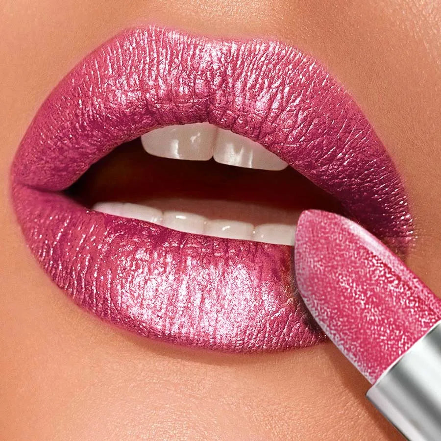 Bold Intense Glitter Shiny Metallic Lipstick Pearlescent Lip Tint Qme