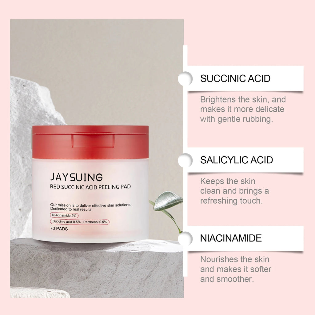 70pcs Red Succinic Acid Peeling Pads Gentle Exfoliation Soothing Moisturizing Delicate Smooth Skin Panthenol Facial Peeling Pads Qme