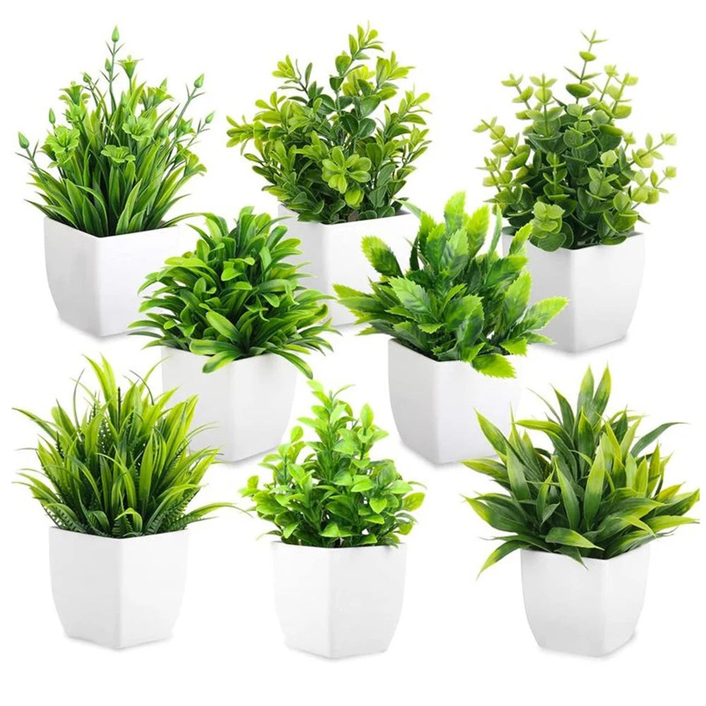 1 Pc Artificial Bonsai Green Fake Plant Simulation Small Potted Lavender Eucalyptus Green Plant Home Office Table Decor Qme