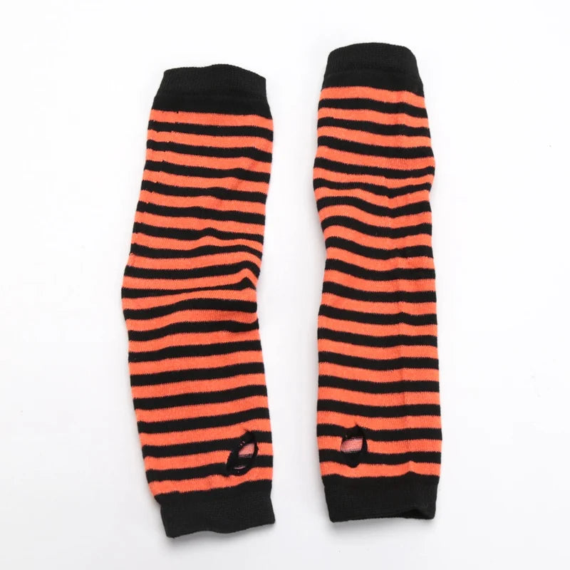 Punk Winter Warm Long Sleeves Gloves Goth Men Women Fingerless Stripe Hip-Hop Knitted Elbow Mittens Elastic Outdoor Warmer Arm Qme black Length -32cm
