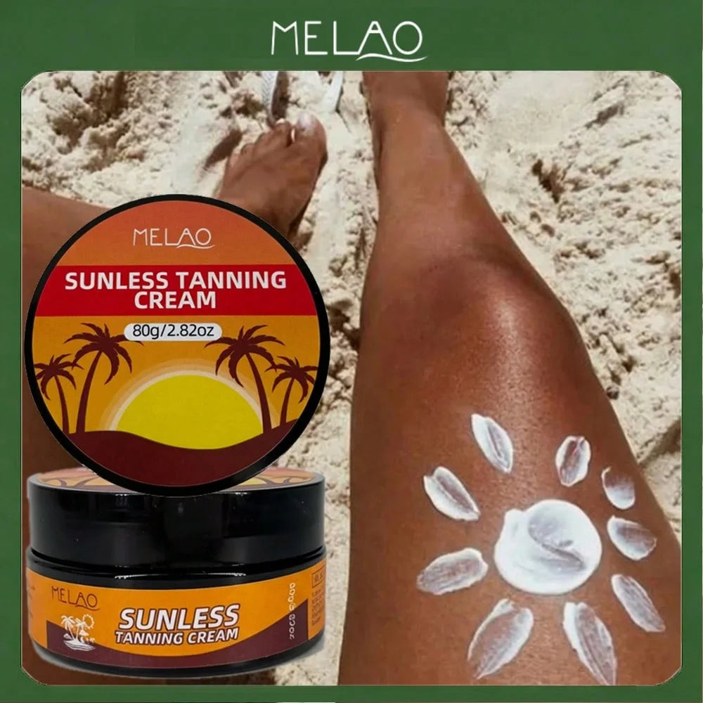 MELAO True Color Sunless Tanning Cream - Natural Looking Tan, No Damage to Skin, Streak-Free Self Tanner for Face & Body Qme
