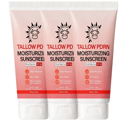 Broad Spectrum SPF 50 Sunscreen - Tallow PDRN Infused, Non-Irritating, Moisturizing with Collagen for Sensitive Skin Qme Red 100g