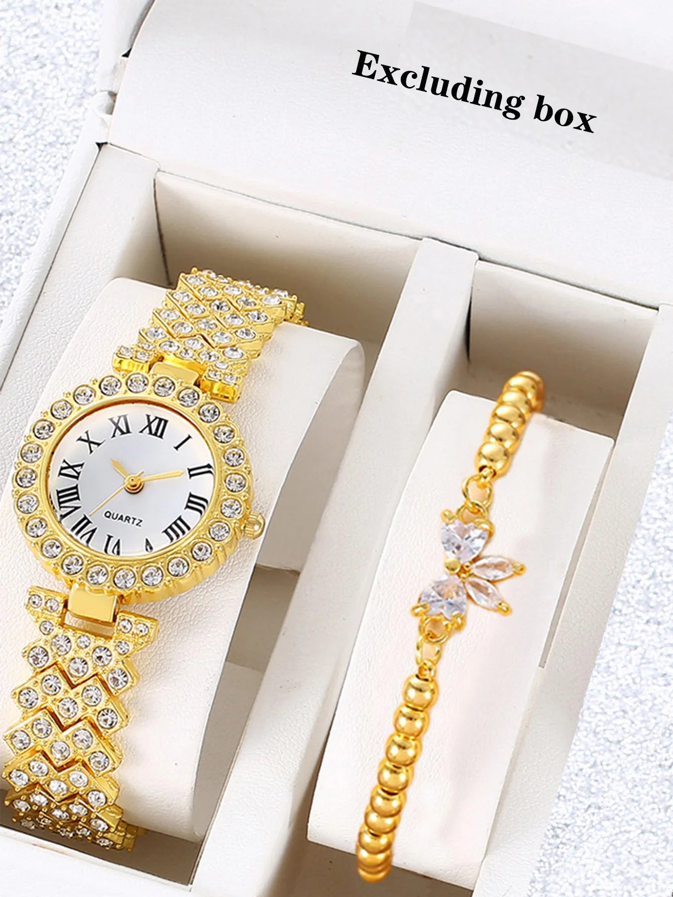 Women Quartz Watch With Matching Heart Bracelets (Box Not Included) Qme Pink