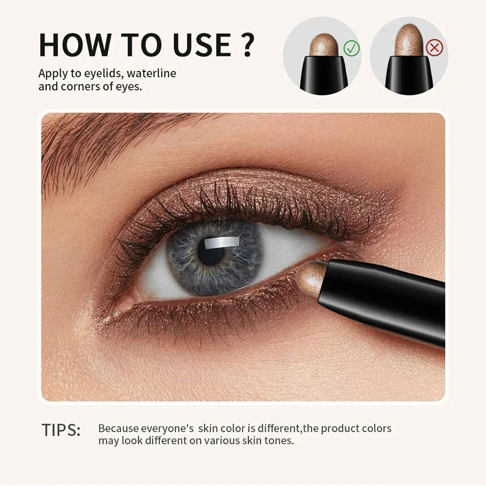 Matte Blue Eyeshadow Stick Pencil Waterproof Monochrome Glitter Pearly Eyeshadow Makeup Soft Natural High Pigmented Long-Lasting Qme
