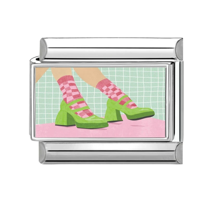 2026 Fashion Doodle Painting Beauty High-heel Swim Pool Beach Italian Charm Links Fit 9mm Bracelet Stainless Steel DIY Jewelrys Qme Style 10