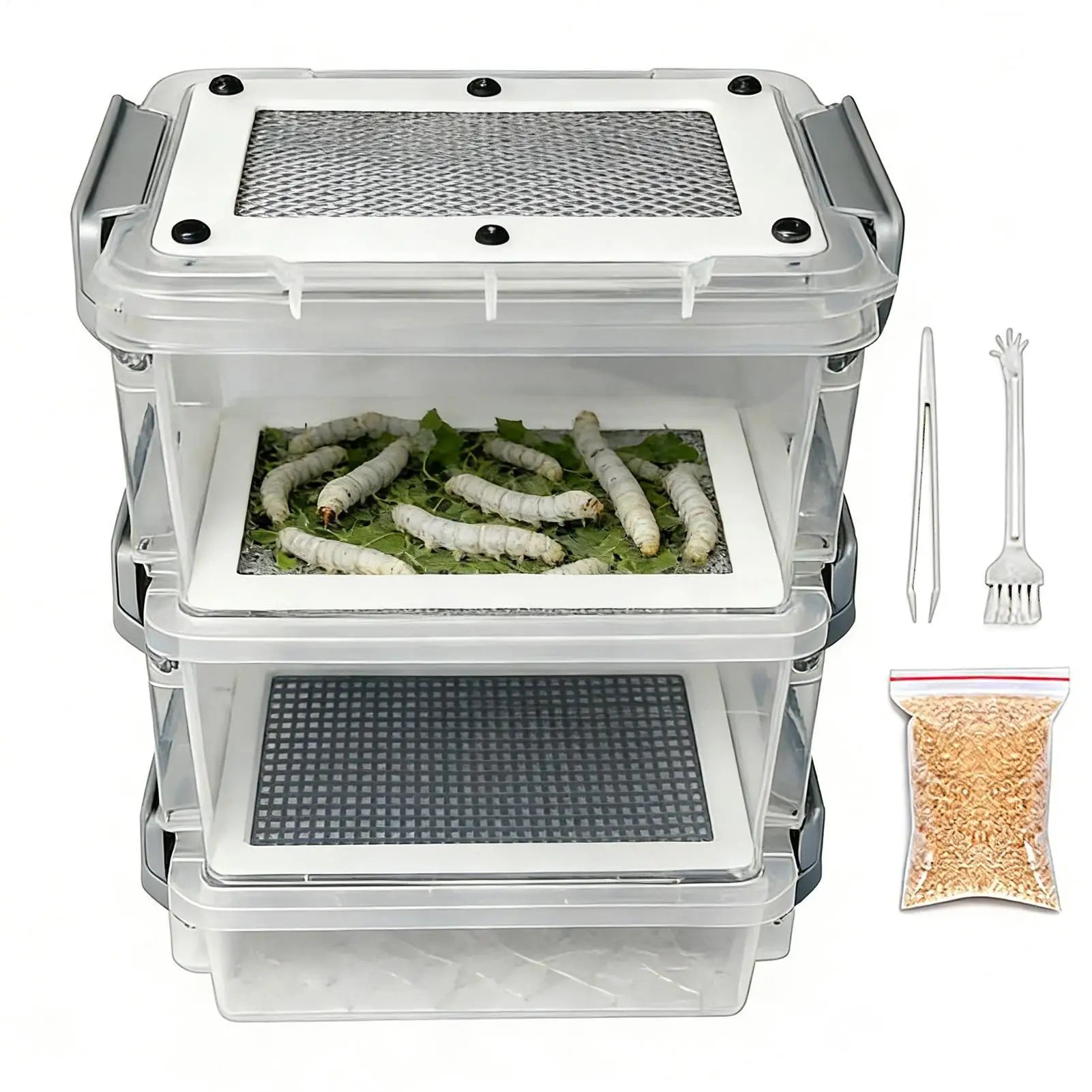 Mealworm Breeding Kit 3-Layer Silkworm Feeder Bin Corn Worm Breeder Box for Pet Parents Animal Lovers Keepers Breeders Hobbyists Qme