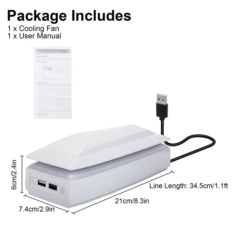 Console Cooling Fan Dust Cover Colorful LED Light 2 USB Port Upper Qme