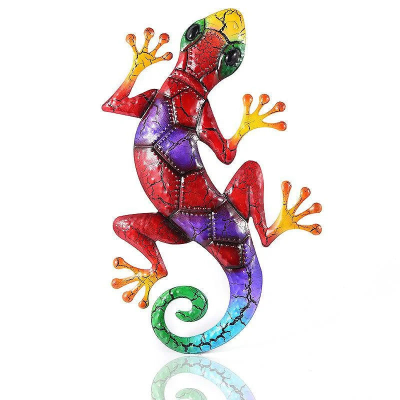 Metal Gecko Yard Garden Decoration for Outdoor Statues Home-garden Wall Decor Miniature Accessories Sculpture Lizard Ornaments Qme red