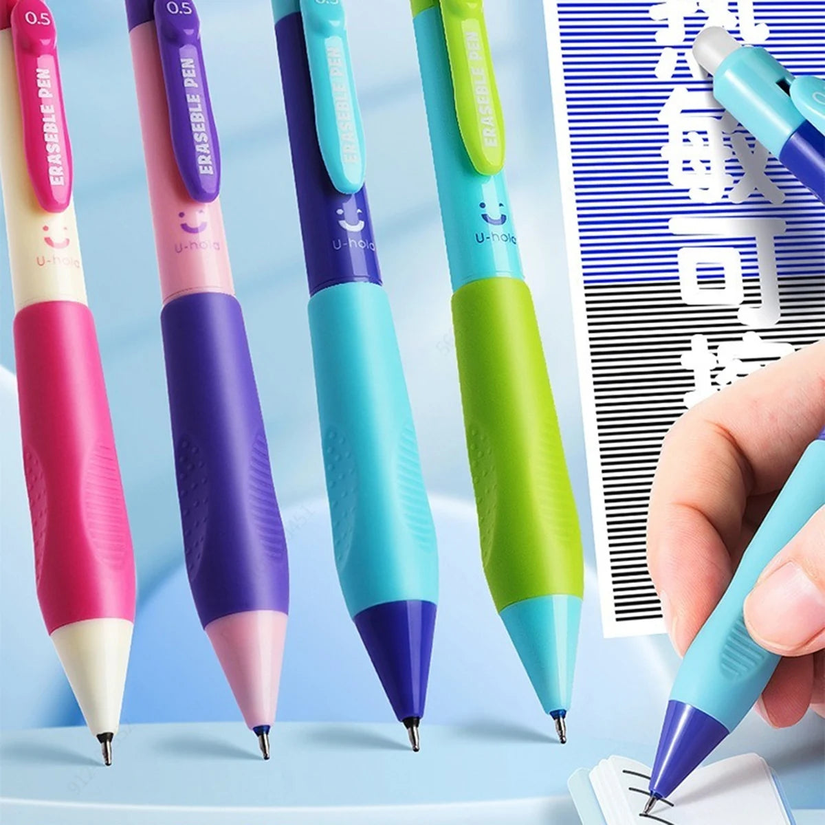 Retractable Erasable Gel Pens, Fine Point 0.5 mm, Make Mistake Disappear, Blue Ink for Note Taking and Crossword Puzzles Qme