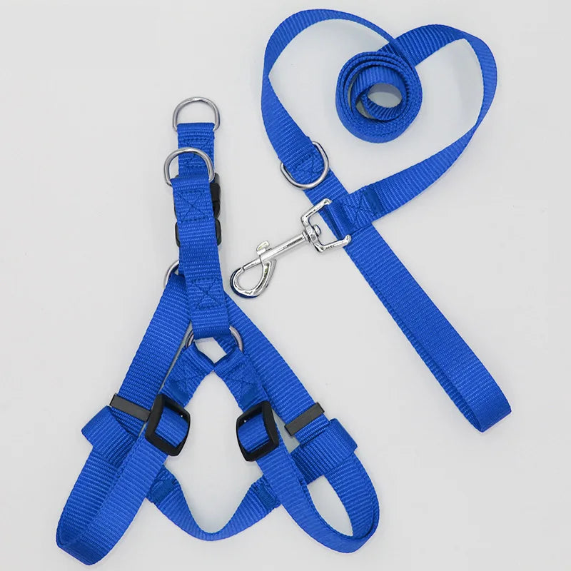 B 2/3Pcs Solid Nylon Dog Harness Collar Leash Set, Adjustable Breathable Traction Kit For Dogs Daily Walking Training Qme Blue 2pcs set 2.0
