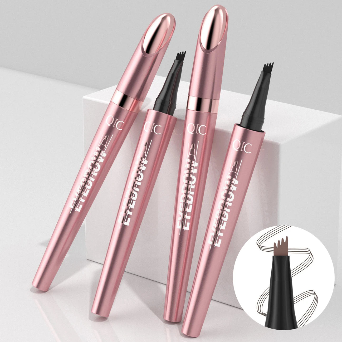 4 Point Liquid Eyebrow Pencil Waterproof Dark Brown Fork Tip Eyebrow Pencil Tattoo Fine Sketch Liquid Eyebrow Pen Makeup Tool Qme