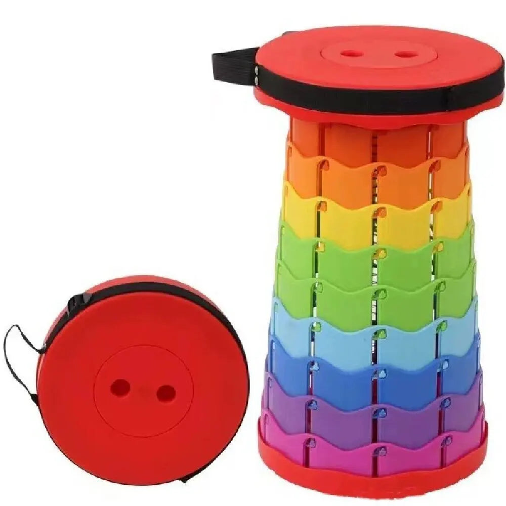 Outdoor Portable Rainbow Fold Expandable Lightweight Plastic Stool Travel Queue Camping Fish Home Saving Space Telescopic Stool Qme RBG-RED