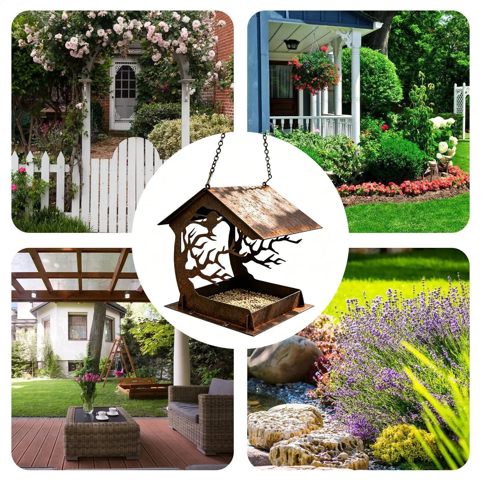 Bird Feeders For Outside Rainproof Large Capacity Feeding Dispenser Hangable Bird Feeder For Patio Lawn Backyard Balcony Qme