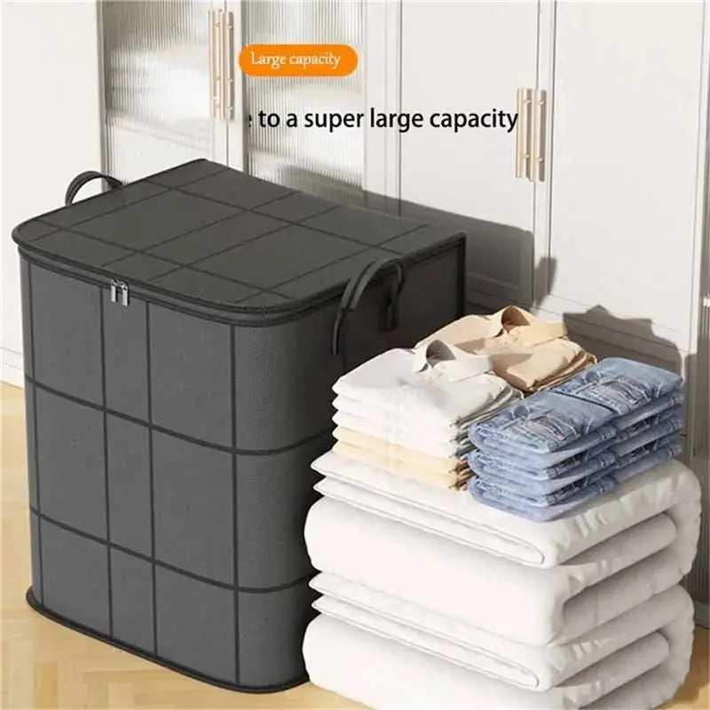 A02F-Dust-Proof Non-Woven Storage Bag Large Foldable Quilt And Clothing Organizer With Zipper And Easy Carry Handles Qme