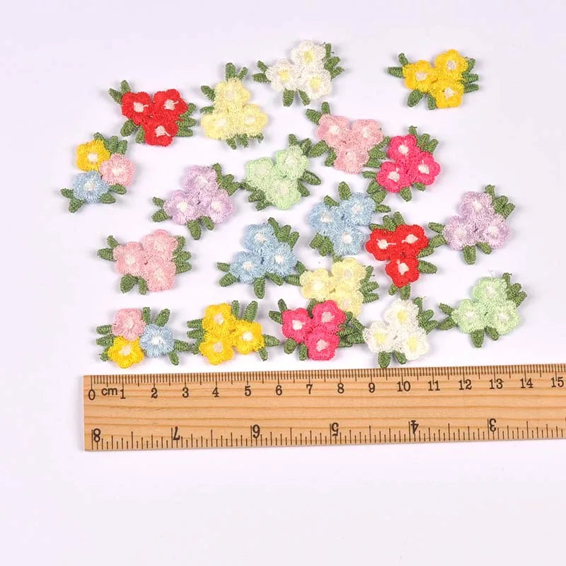 10pcs 3x2cm 3-Flower Cluster Embroidered Appliques, Handmade sewing decoration for DIY Clothes Hair Accessories No Glue cp4363 Qme