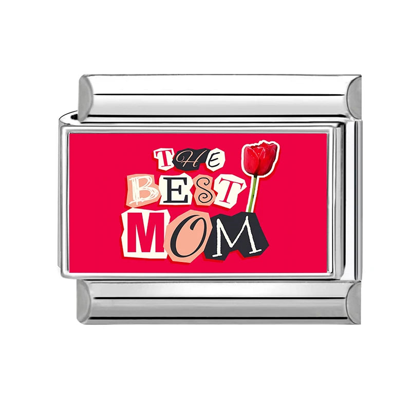 Love Mom Series Cute Child Star Flower Italian Charm Links Fit 2cm Stainless Steel Bracelet DIY Jewelry Making Birthday Gifts Qme Style 12