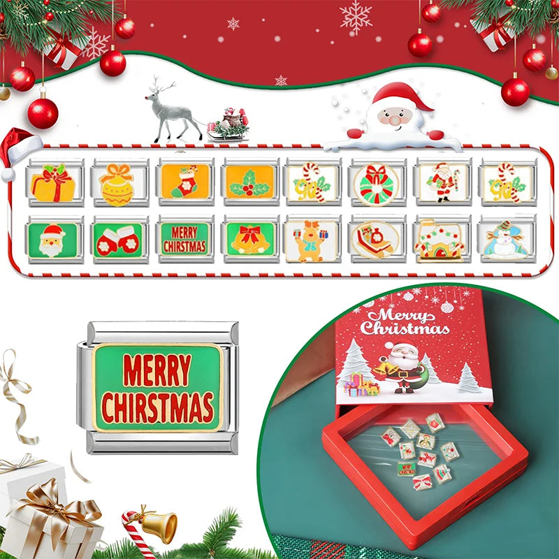Fashion 2025 Colorful Christmas Socks Snowman Deer Italian Charms Fit 9mm Stainless Steel Women Fashion Bracelet DIYJewelry Gift Qme