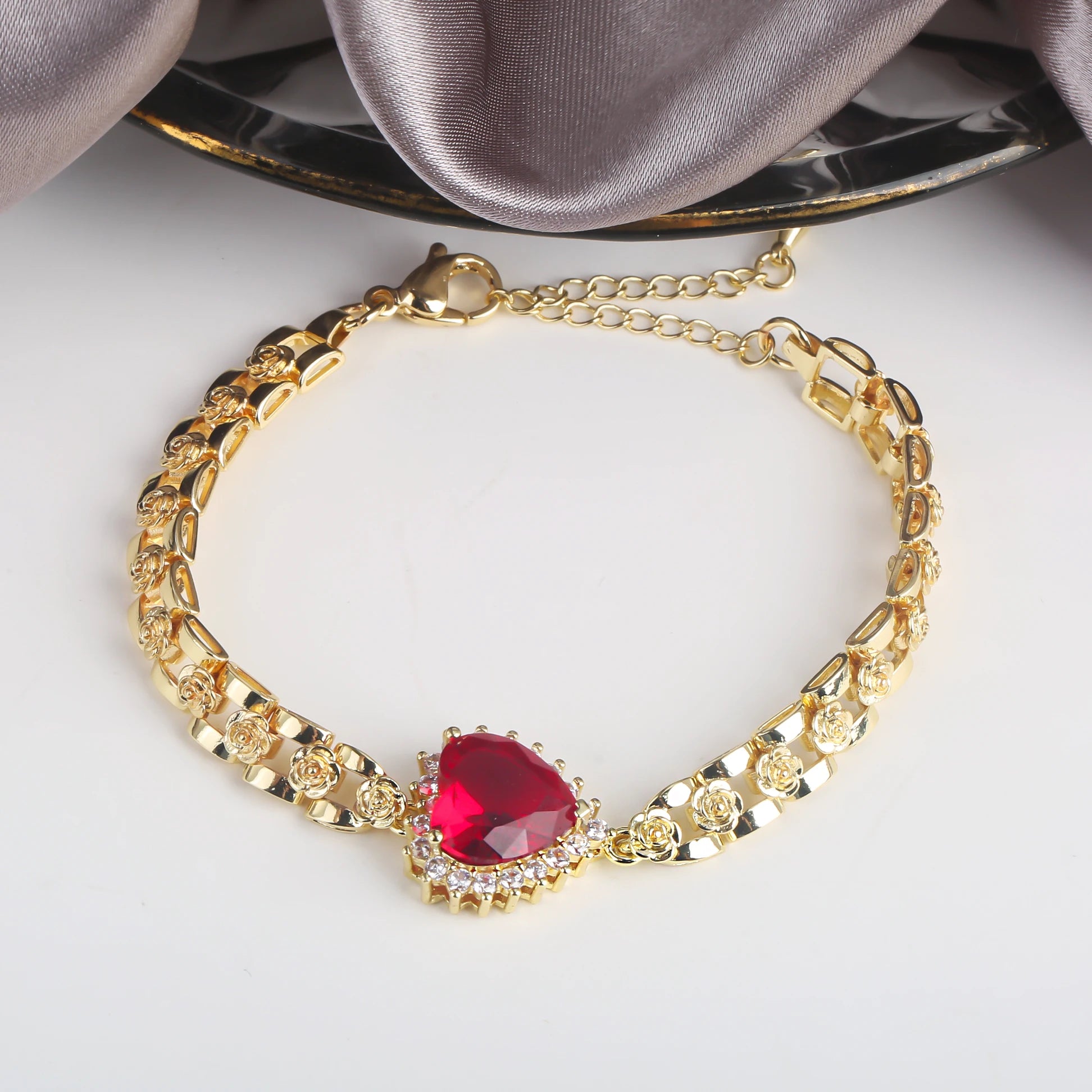High Quality Copper Inlay Heart Crystal Bracelet Rose Chain Adjustable Bracelet Sweet For Wedding Party Daily Wear Jewelry Gift Qme 1