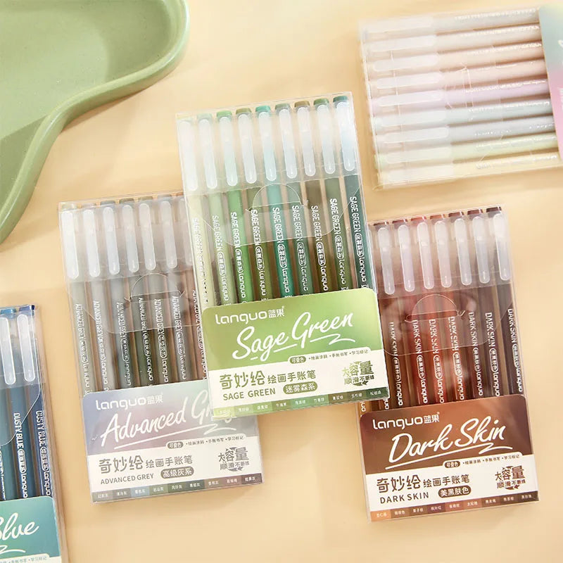 9-Pack Morandi Vintage Journal Pens, Multi-Color Graffiti Drawing Gel Pens with Refillable Cartridges Qme