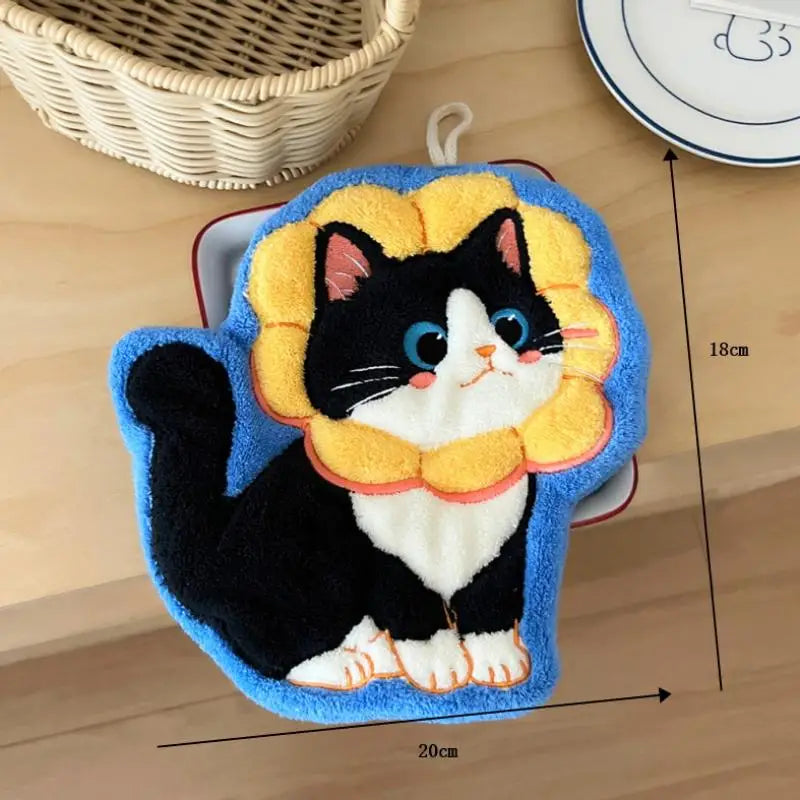 Kitchen Kawaii Cat Hand Wipe Cleaning Cloth Bathroom Hanging Towel Qme