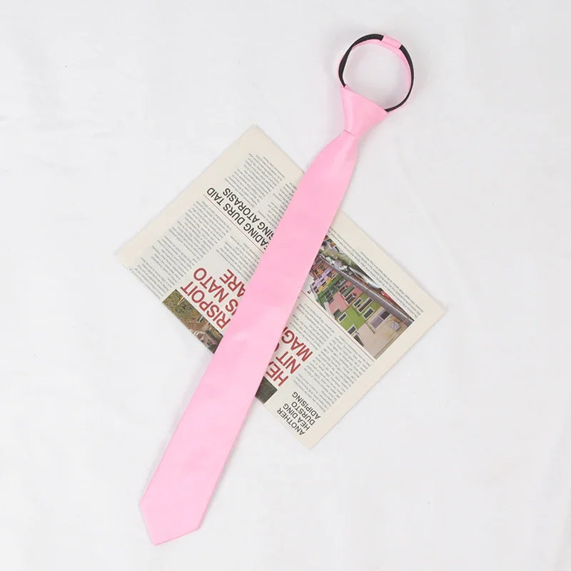 Unisex Black Simple Clip Tie Women Men Zipper Ties Shirt Accessories Qme pink