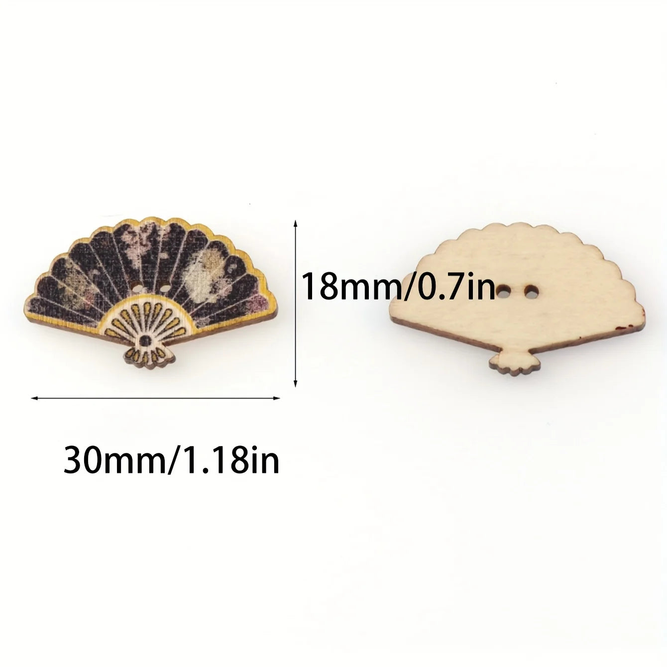 Vintage Fan-Shaped Wooden Buttons, Printed Wood Decorative Buttons For DIY Crafts Qme