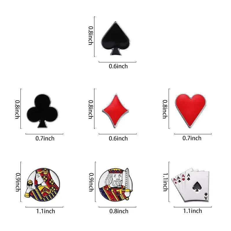 Creative Playing Cards Poker Brooch Enamel Pin Red Heart Spades King Queen Brooches Lapel Badge Funny Jewelry Wholesale Qme