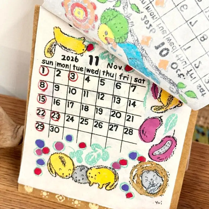 2026 Year Cartoon Calendar Cute Animal Illustration Desk Month Qme