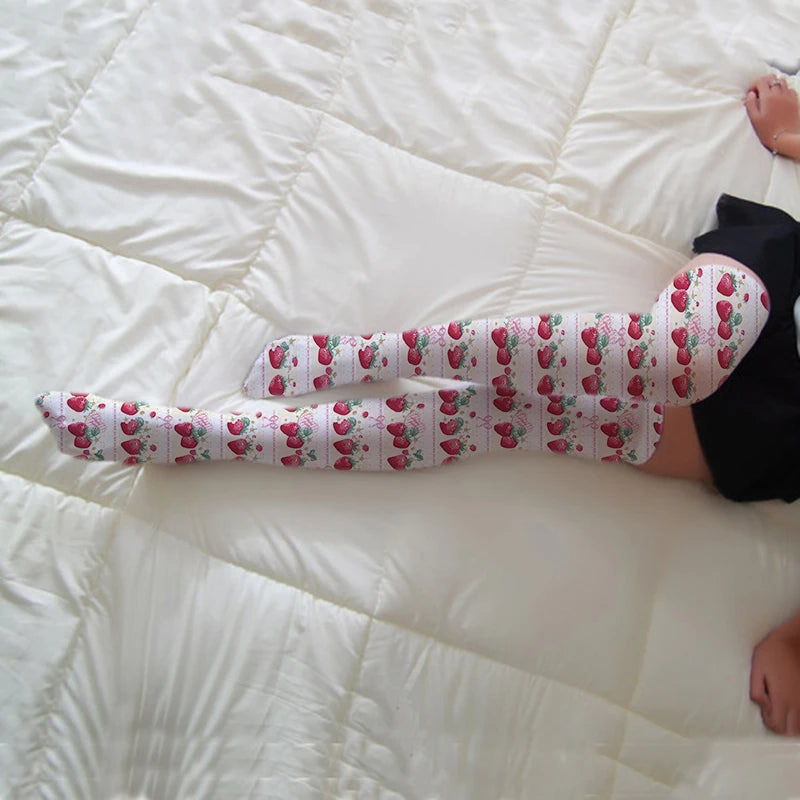 Fun Cartoon Women's Stockings Candy Strawberry Sexy Cute Tall-legged Qme