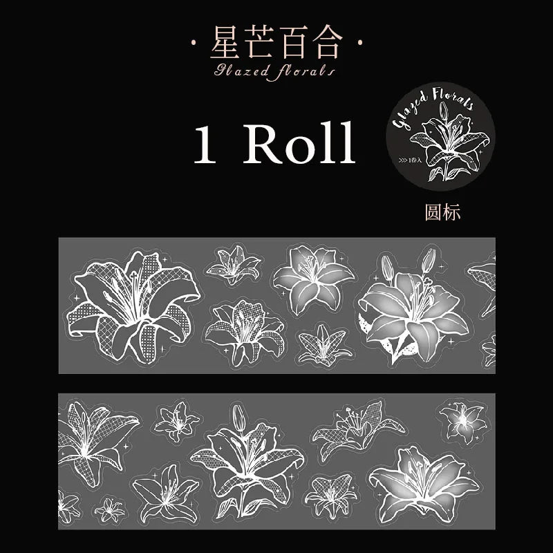 White Ink Floral Tracing Paper Washi Tape & Stickers for Journal Scene Making, Decorative Supplies for Phone Cases, Water Bottle Qme A