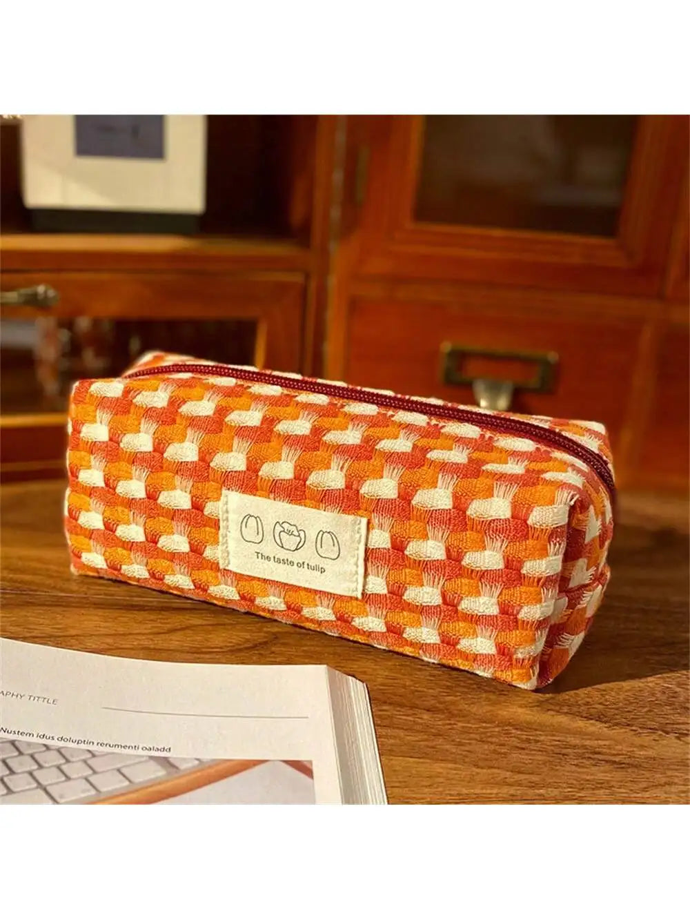 Stationery Bag Pencil Case Large Capacity Handheld Box Cosmetics Qme red