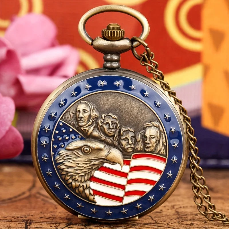 1pc Antique Bronze American Pocket Watch Pendant - Unique Collectible Timepiece with Vintage Charm Qme