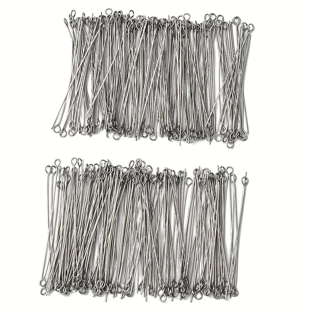 About 300pcs 1.97inch Stainless Steel Eye Pins 9 Needles Eye Head Pins Suitable For Making Jewelry Earrings Tools Qme